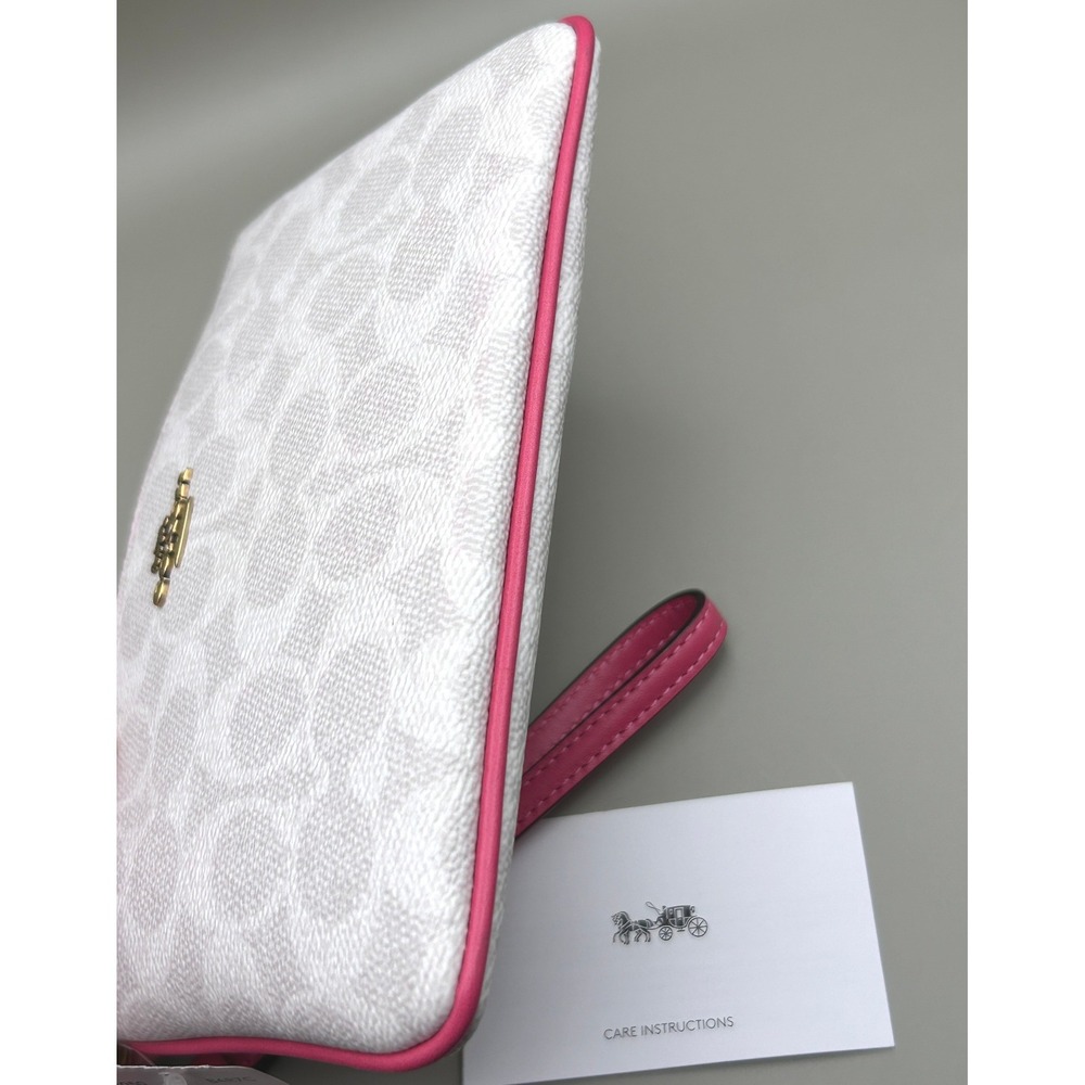 Coach Large Wristlet Signature Canvas Chalk Confetti Pink 3050 Brass Hardware - Picture 4 of 14